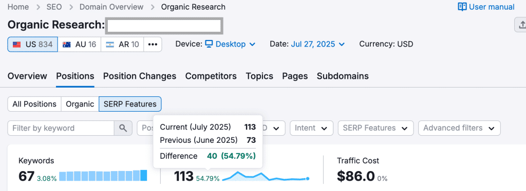 SERP Feature increase name removed